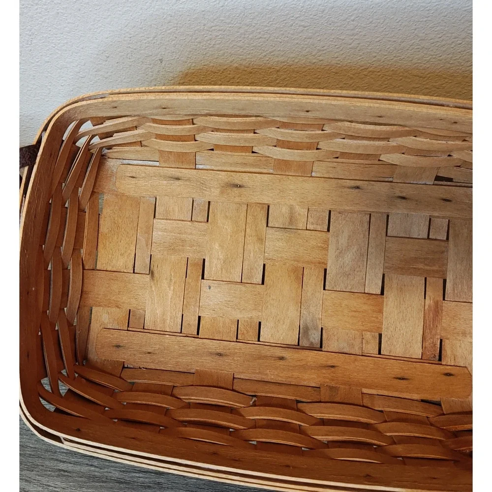 Longaberger 1995 Storage Solutions‎ Woven Wood Basket 8 Leather Handles Signed